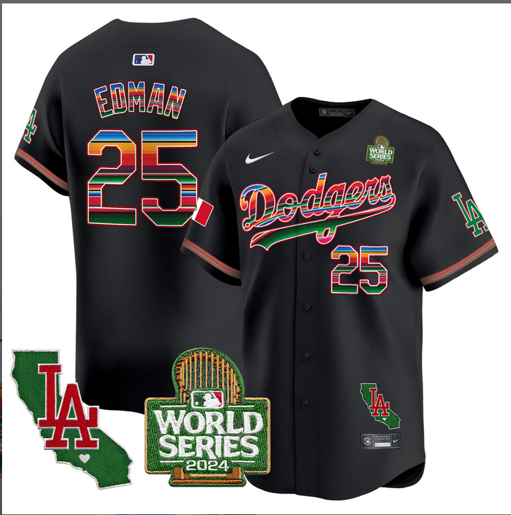 Men MLB Mexico Los Angeles Dodgers #25 Edman black 2024 World Series Champions Patch Jersey 2024110